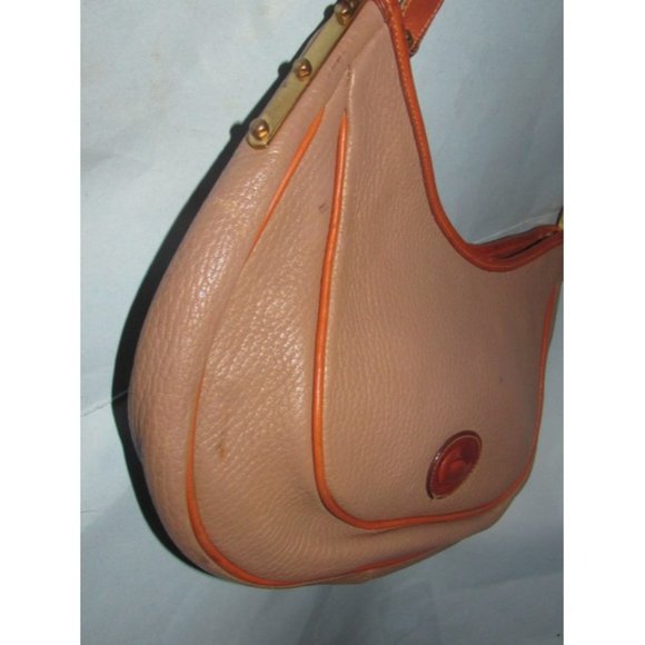 Dooney And Bourke Vintage Taupe & Cognac Brown Leather  HOBO Shoulder Bag - Picture 6 of 16